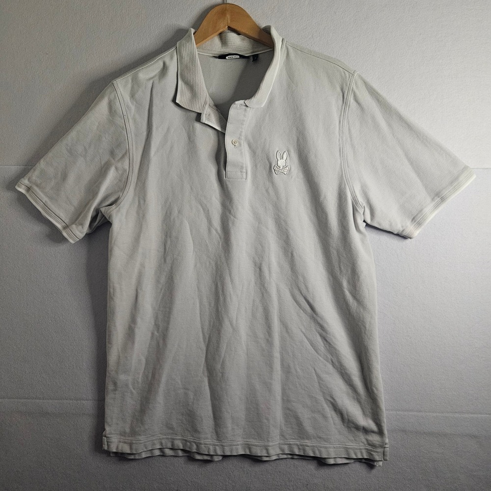 Psycho Bunny Mens Pima Cotton Polo Shirt Grey Short‎ Sleeve Logo Size 8